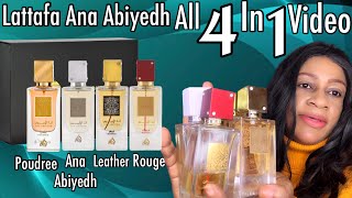 Lattafa Ana Abiyedh Range  Poudree  Rouge  Leather  White  4 In 1 Video MiddleEastern Perfume [upl. by Amein223]