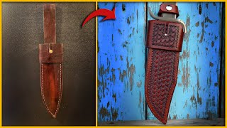 Making Stamped Leather Bowie Sheath With Frog Belt Loop Part III Final [upl. by Adams]