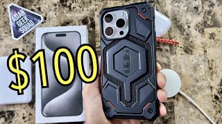 iPhone 15 Pro Max  Reviewing the 100 Phone Case  Urban Armor Gear UAG Monarch Pro Kevlar Black [upl. by Jarin]