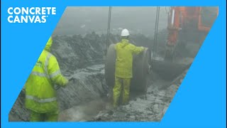 Concrete Canvas CC Ditch Lining  Caerphilly Wales Wet Weather Installation [upl. by Nortyad]