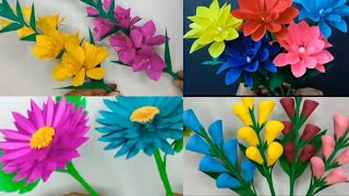 4 Type Stick Flower Diy Paper Craft Stick Flower Origami Paper Flower How to Stick Make Flower [upl. by Olympia]