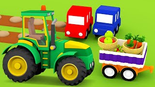 4 voitures colorées construisent un tracteur pour la ferme Dessin animé éducatif pour enfant [upl. by Nosiram]