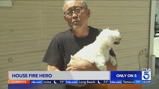 2 men save dog from house fire in Koreatown [upl. by Redd]