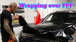 WRAP over PPF Paint Protection Film  New Satin Black [upl. by Serolod207]