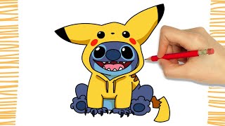 How to Draw STITCH PIKACHU I Easy [upl. by Ogaitnas72]