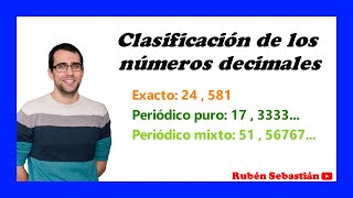 CLASIFICACIÓN de los NÚMEROS DECIMALES exacto periódico puro y periódico mixto [upl. by Onaivatco]