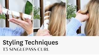 T3 SinglePass Curl Curling Iron Styling Techniques [upl. by Coralyn]