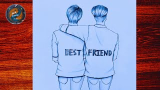 How to draw a Boys Best Friends  best friends drawing easy  boys drawing easy WA Drawing Zone [upl. by Akiemehs]