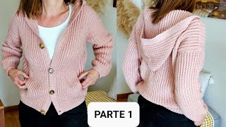 Como tejer chaqueta capucha cardigan hood crochetPARTE 1 [upl. by Wey]