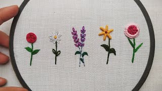 HAND EMBROIDERY FOR BEGINNERS  5 Amazing Flowers Embroidery Tutorial  Lets Explore [upl. by Annahsit34]