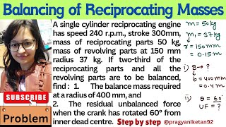 Problem1 Balancing of Reciprocating Masses pragyaniketan92 [upl. by Yna]