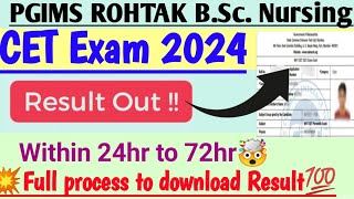 CET Exam Result 2024💥Passing marksPgims Rohatk bsc Nursingbscnursing pgimsrohatk [upl. by Ulrick670]