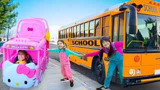 Jannie and Ellie Learn School Bus Rules with Friends and Other Funny Videos for Kids [upl. by Ramej]