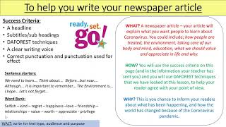 KS3  Writing your newspaper article Writing task 2 [upl. by Arondell397]