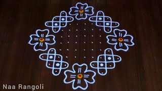 Traditional flower rangoli🌺 latest melikala muggulu🌼14×2×2 dots naarangolinaamuggulu Naa Rangoli [upl. by Hardner]