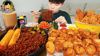 ASMR MUKBANG 직접 만든 만두 치킨먹방 돈까스 짜파게티 레시피 FRIED CHICKEN AND BLACK BEAN NOODLES EATING SOUND [upl. by Urial]