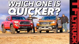 Turbo Four vs V6 Newcomer 2019 Ford Ranger Takes on Leading Toyota Tacoma in a Drag Race [upl. by Ameyn]