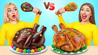 Real Food vs Chocolate Food Challenge  Eating Only Sweet 24 Hours by Choco DO [upl. by Matilde]