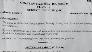 English question paper class 12th  Morning shift english paper class12  Mid term exam 202425 [upl. by Llemart]