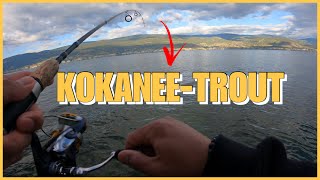 Fishing at Okanagan Lake for a Kokanee and Trout kokanee trout fishing amazing [upl. by Rissa677]