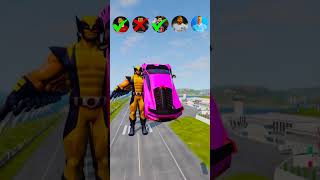 🚘CR7 vs Messi vs Mbappe vs Neymar vs Wolverine Characters ⚽️beamngdrive simulator shortsfootball [upl. by Isador]