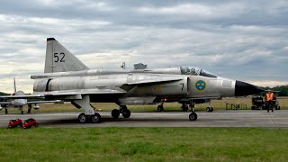 Saab AJS37 Viggen Powerback Reverse Thrust into Parking slot Swedish AirForce Historic Flight SwAFHF [upl. by Dopp860]