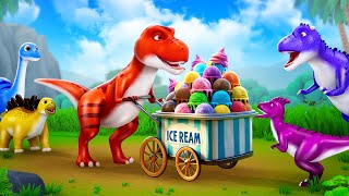 Dino Ice Cream Heist Bully Triceratops vs TRex  3D Animated Dinosaur Comedy Cartoon 2024 [upl. by Roybn]