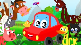 Little Red Car Rhymes  Animals Sound Song In Words World  Learn Animal Names Sounds And Spellings [upl. by Nad769]