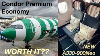 CONDOR PREMIUM ECONOMY  NEW A330900NEO  FrankfurtToronto  Condor Premium Economy Worth it [upl. by Dnalevets]