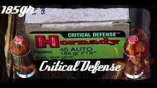 Hornady 185gr 45ACP Critical Defense 90900 Ballistic Gel Test HD [upl. by Ambros]