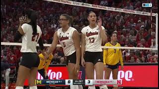 Taylor Landfair Kill Rebekah Allick Block Kill Nebraska Husker Volleyball 102624 vs Michigan [upl. by Tootsie]