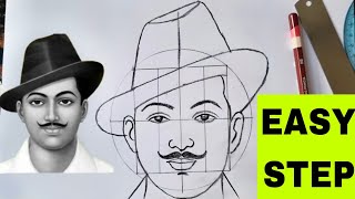 How to draw Shahid Bhagat Singh drawing step by step [upl. by Lindo]