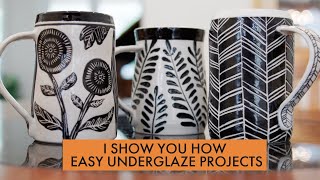 EASY UNDERGLAZE PROJECTS  Drawing Painting and Carving made EASY [upl. by Etnud204]