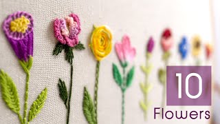 HAND EMBROIDERY FOR BEGINNERS 10 Types of Flowers [upl. by Ahsilet245]