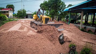 The Best New Project Landfill Up by Mini Bulldozer Pushing Soil and 5Ton Trucks Unloading [upl. by Duj]