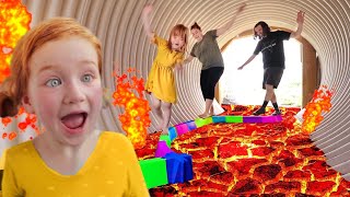 HOT LAVA Family Race Adley makes a new obstacle course at park with Mom amp Dad monster challenge [upl. by Lewls]