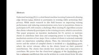 Incentive Mechanism for Federated Learning With Random Client Selection [upl. by Wehrle]