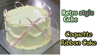 Simple retro style cake  coquette ribbon cake Vintage cake decorating  Height cake decorating [upl. by Reffinej148]