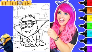 Coloring Minions Halloween Vampire Coloring Page  Ohuhu Art Markers [upl. by Neryt]