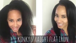 FLAT IRON KINKY STRAIGHT HAIR ITS A WIG [upl. by Ecnerrot721]