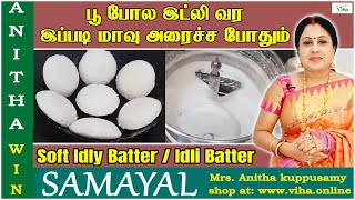 பூ போல இட்லி வர இப்படி மாவு அரைச்ச போதும்  Soft Idly Batter Anitha kuppusamy idli batter  Kitchen [upl. by Weinert133]