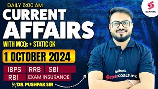 1 October Current Affairs for Banking Exam 2024  Daily Current Affairs  By Pushpak Sir [upl. by Hubing]