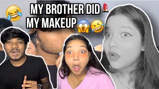 My brother did my makeup💄 for the first time😱😂🤣  NIKITA EKKA  siblinggoals [upl. by Aivatahs224]