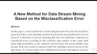 A New Method for Data Stream Mining Based on the Misclassification Error [upl. by Retxab]