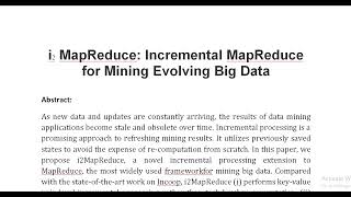 i2 MapReduce Incremental MapReduce for Mining Evolving Big Data [upl. by Gena]