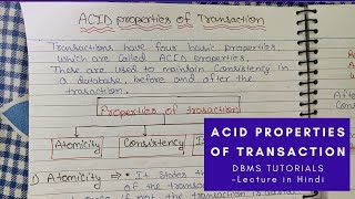 Lec  41  ACID Properties of a Transaction in DBMS with example in Hindi [upl. by Jermaine]