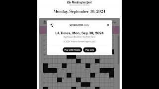 The Washington Post  LA Times Crossword 30092024 [upl. by Elleniad833]