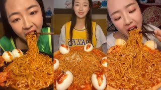 MUKBANG 먹방 EATING SPICY NOODLES and SOFT BOIL EGGS chewy sounds  ASMR  chinese foods 辣面鸡蛋 [upl. by Isolt148]