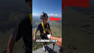 Grandmother Bungee Jumping 550ft Cliff Almost Goes Wrong Credit ropeexpeditionteamIG shorts [upl. by Auliffe]