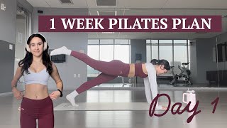 Day 1 Pilates Plan  strong amp toned abs  beginner friendly Pilates Challenge [upl. by Gelya]